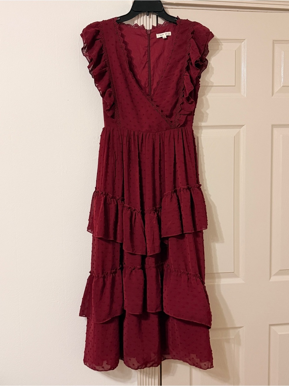 Anthropologie's Just Me Flutter Sleeve Embroidered Tiered Midi Dress sz S